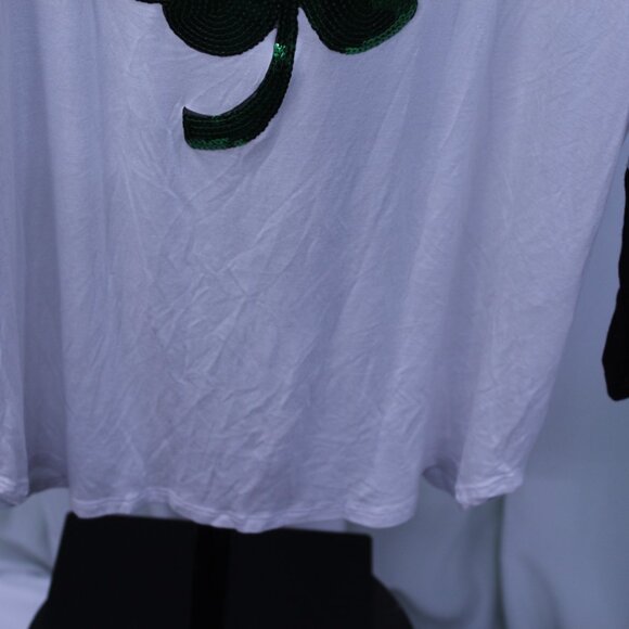 Black and White Sequin Shamrock Women's Long Sleeve Top - Picture 5 of 9